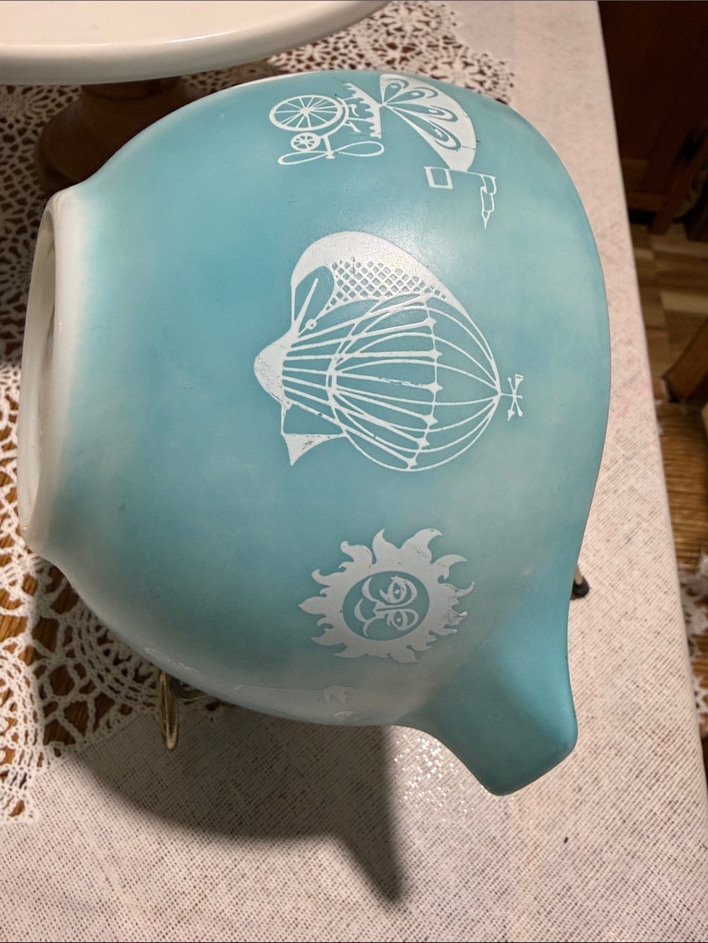 Turquoise PYREX promo Hot Air Balloon 441 cinderella mixing bowl chip and dip - Picture 2 of 13